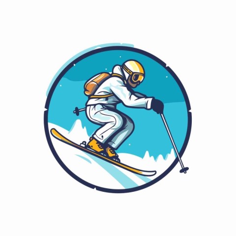 Snowboarder in helmet and goggles skiing. Vector illustration on