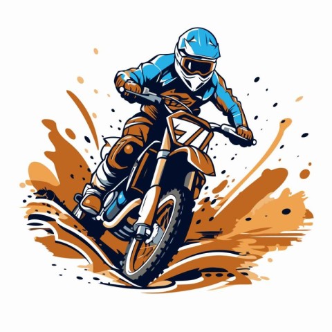 Motocross rider in helmet and helmet riding on a motorcycle. Vec