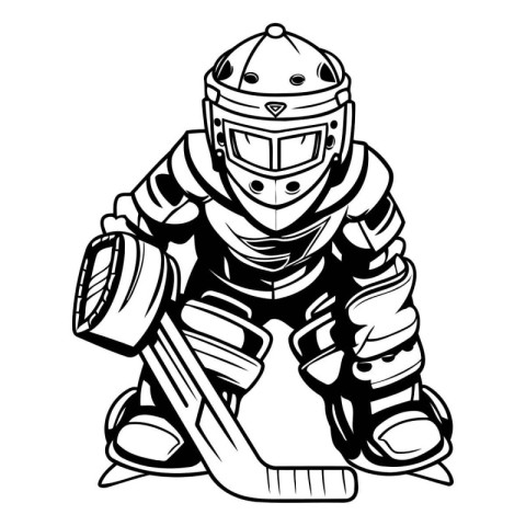 Ice hockey player with helmet and stick. Vector illustration rea