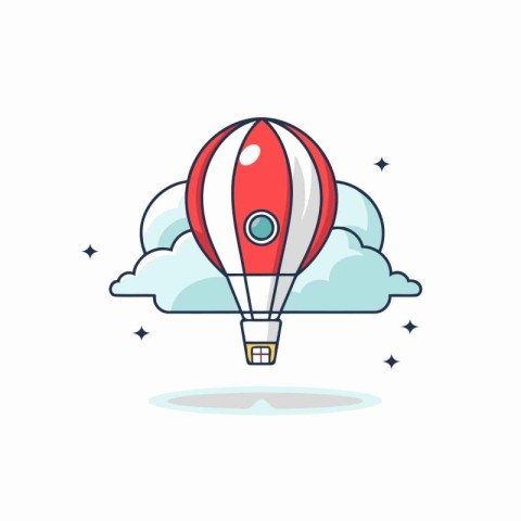 Hot air balloon icon in flat line style. Vector illustration wit