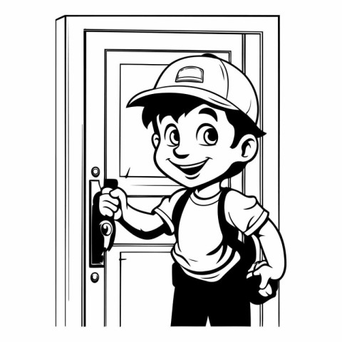 Construction worker with tool in front of door cartoon vector il