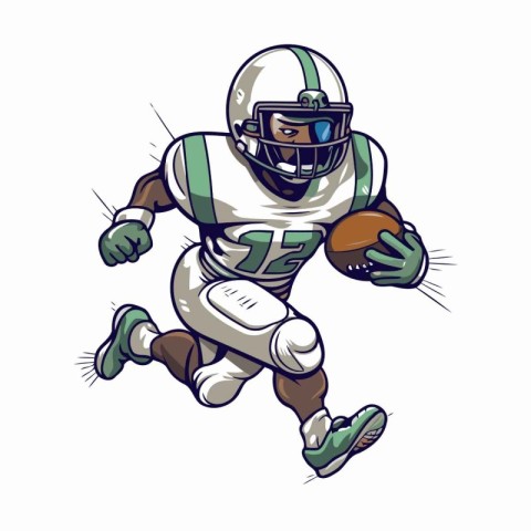 American football player running with ball. cartoon vector illus