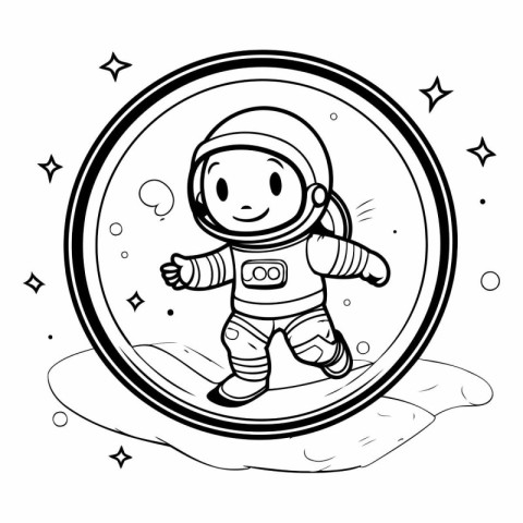 Astronaut in space. Black and white vector illustration for colo