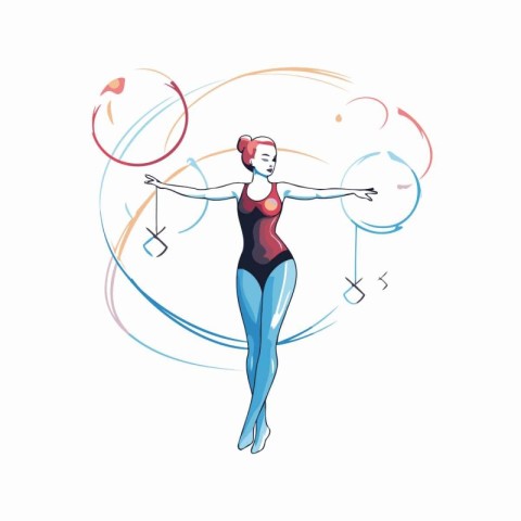 Gymnast woman doing acrobatic elements. Vector illustration.