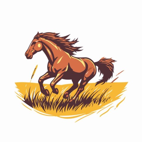 Horse running in the field. Vector illustration on white backgro