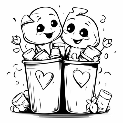 Black and White Cartoon Illustration of Valentine's Day or Love