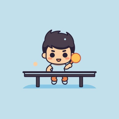 Cartoon boy playing table tennis. Flat design. Vector illustrati