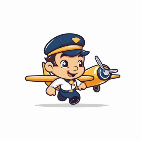 Cute Cartoon Airplane Pilot Mascot Character Vector Illustration