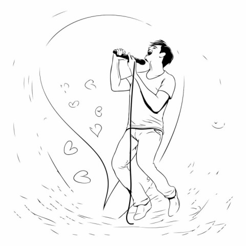 Singer. Vector illustration of a man singing into a microphone.