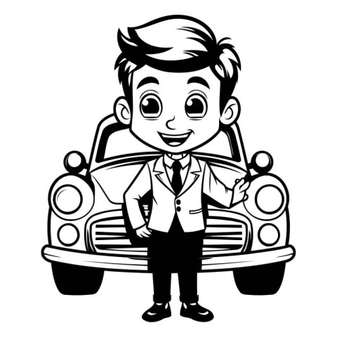 cute boy with car cartoon vector illustration graphic design vec