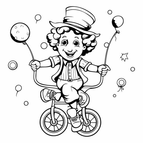 Coloring Page Outline Of a circus clown riding a bicycle.