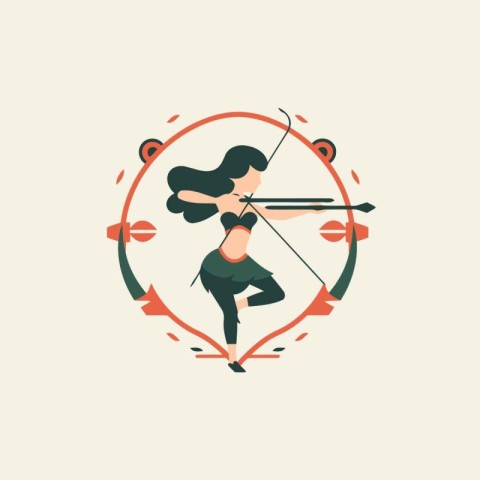 Archery woman with bow and arrow. Flat style vector illustration