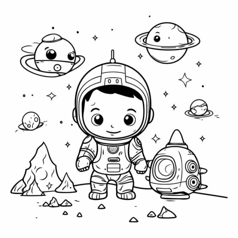 Cute cartoon astronaut on the planet. Vector illustration for co