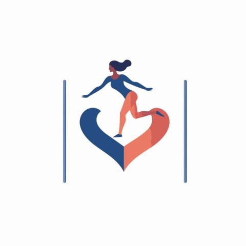 Athletic woman jumping into a heart shaped pool. Flat style vect