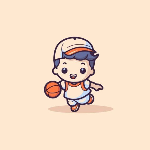 Cute Boy Playing Basketball Cartoon Mascot Character Vector Illu