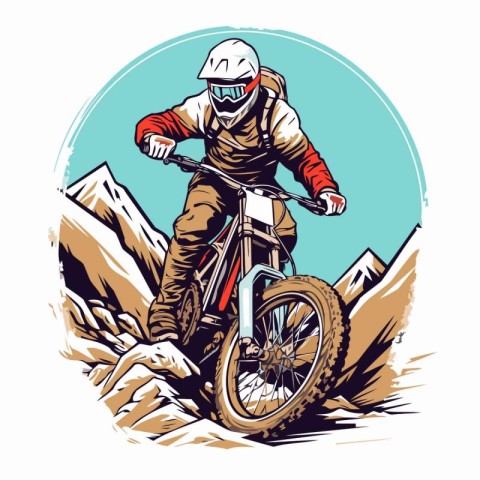 Biker on a mountain bike. Vector illustration in retro style.