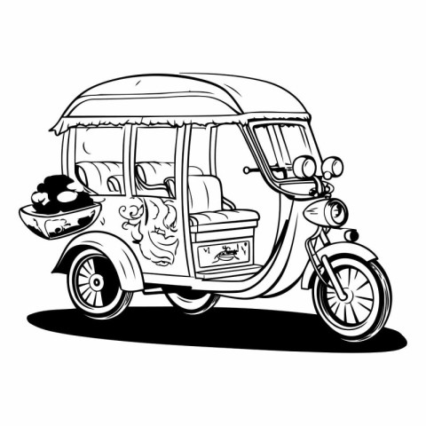 Tuk-tuk in black and white. vector illustration.