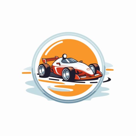 Racing car icon. Vector illustration of racing car in circle.