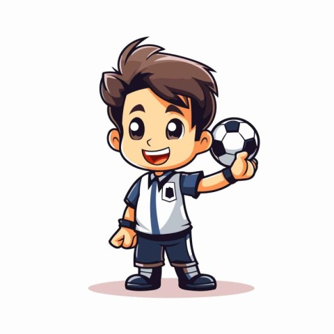 Cartoon soccer player holding ball. Vector illustration isolated