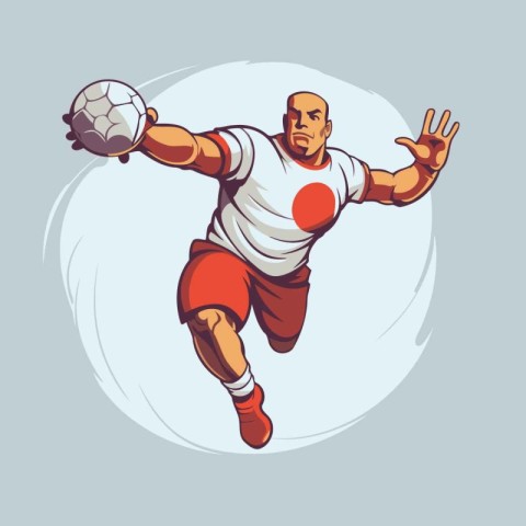 Soccer player kicking the ball. Vector illustration in retro sty