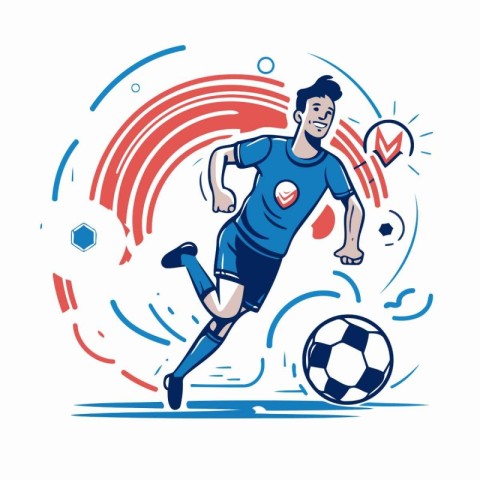 Soccer player kicking the ball. Soccer player in action. Vector