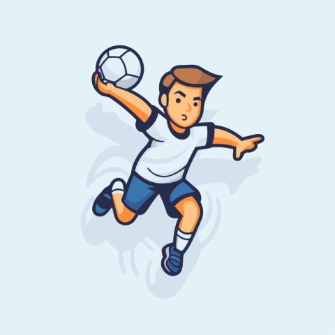 Soccer player in action isolated on blue background. Vector illu