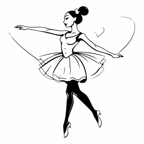 Ballerina in a tutu. Black and white vector illustration.