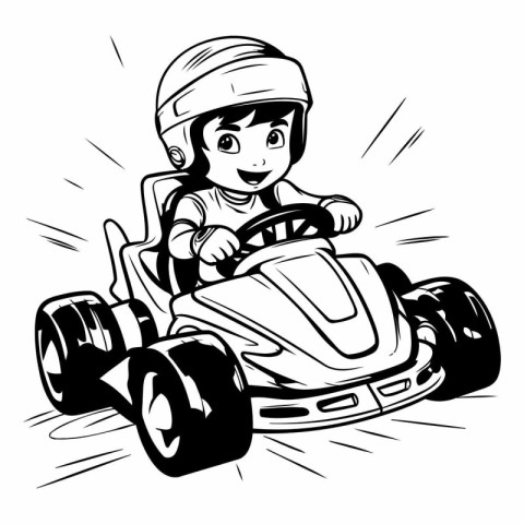 illustration of a boy driving a race car on a white background