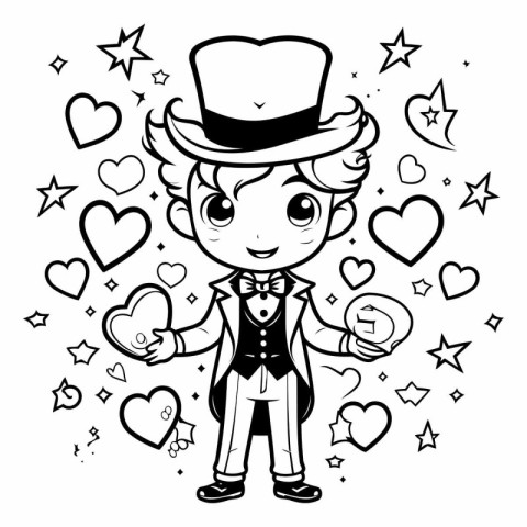 Black and White Cartoon Illustration of Cute Leprechaun Boy Char