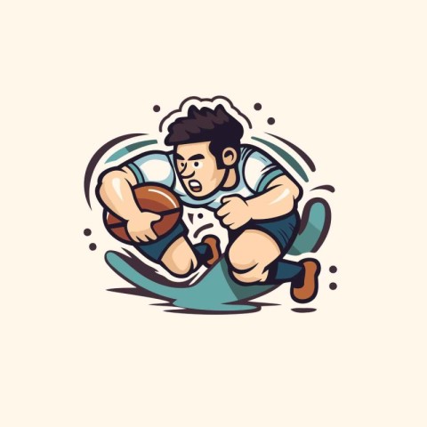 Illustration of a rugby player running with ball done in retro s