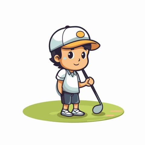 Illustration of a Little Boy Playing Golf. Vector Character Desi