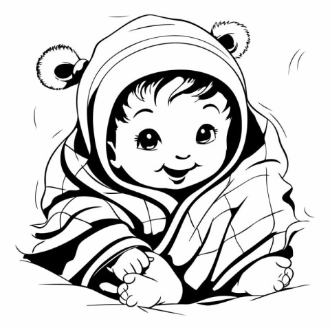 Cute little boy in winter clothes. Vector illustration for color