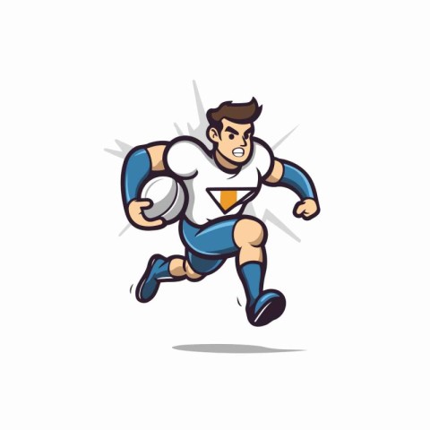 Rugby player running with ball. Vector illustration in cartoon s