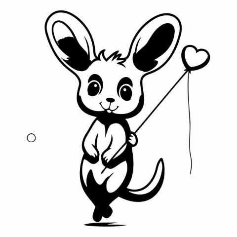 Cute kangaroo with a heart on a stick. Vector illustration.