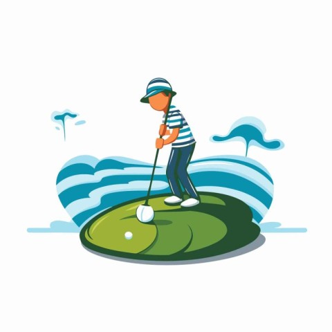 Golfer on the golf course. Flat style vector illustration.