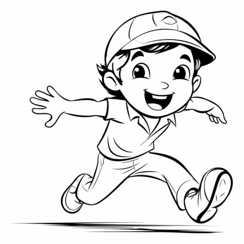 Illustration of a Kid Boy Wearing a Safety Helmet Running and Sm