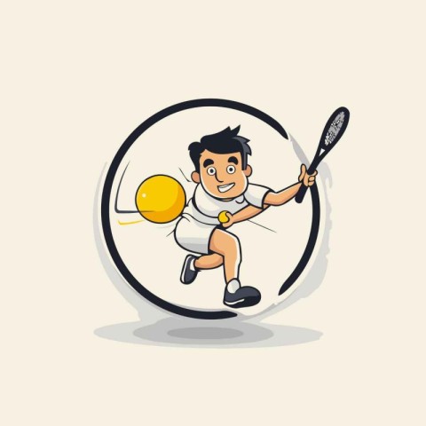 Tennis player with racket and ball icon. Sport theme. Vector ill