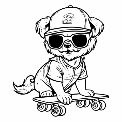 Cute cartoon dog with skateboard. Vector illustration isolated o