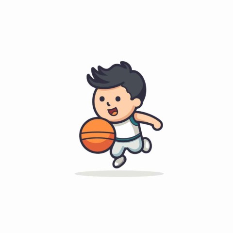 Boy playing basketball isolated on white background. Flat style