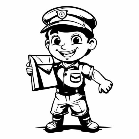 Vector illustration of Cute cartoon boy in police uniform holdin