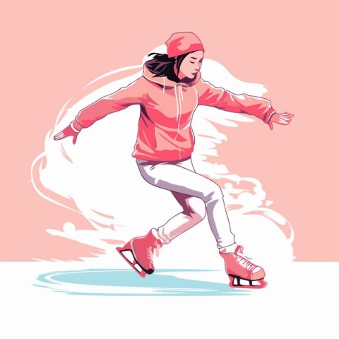 Vector illustration of a girl skating on the ice. The girl is dr