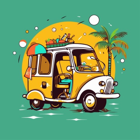 Tuk tuk on the beach. Vector illustration for your design