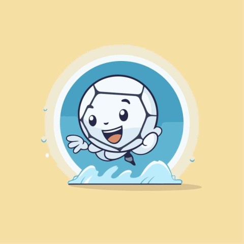 Cute cartoon soccer ball jumping in the water. Vector illustrati