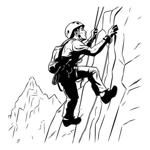 Climber. Vector illustration of a mountaineer on a cliff.