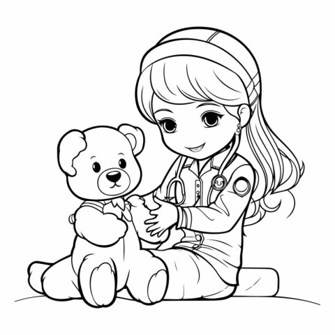 Coloring Page Outline Of a Doctor or Nurse With Teddy Bear