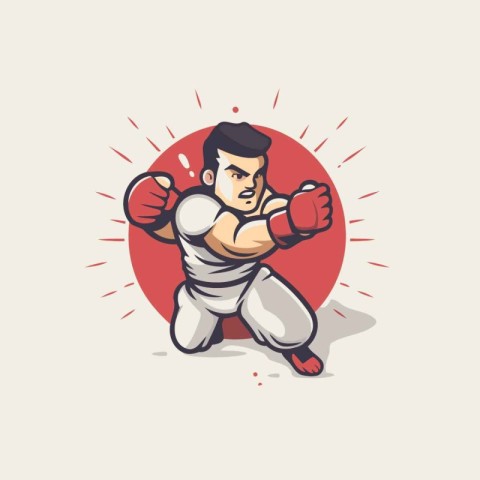 Vector illustration of a boxer with boxing gloves in a fight pos