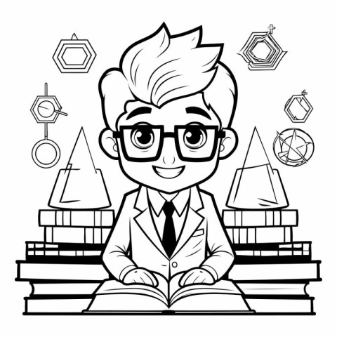 Boy student with books cartoon vector illustration graphic desig