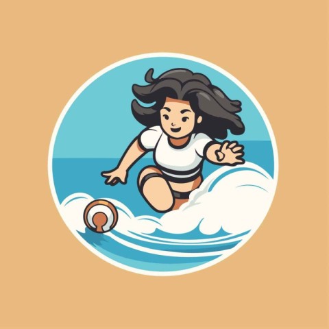 Surfer girl on the waves. Vector illustration in cartoon style.