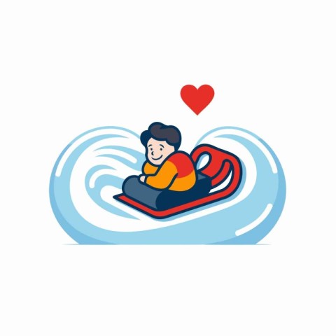 Man sliding on a sledge. Vector illustration in flat style.