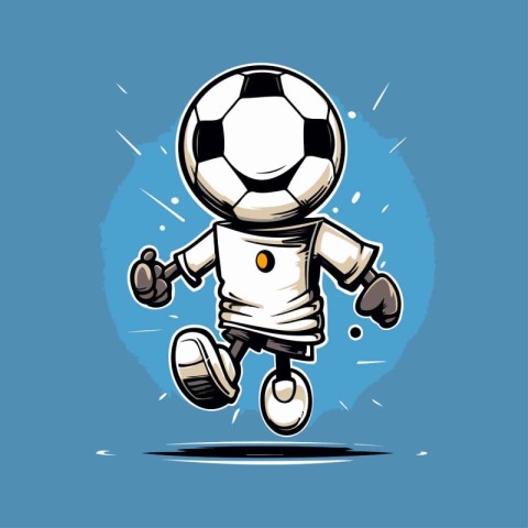 Soccer football player with ball. Vector illustration in cartoon